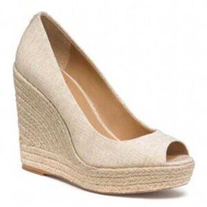 COACH Milan Espadrille Platform Wedge Heel Peep Toe Linen Canvas Shoes Size 10